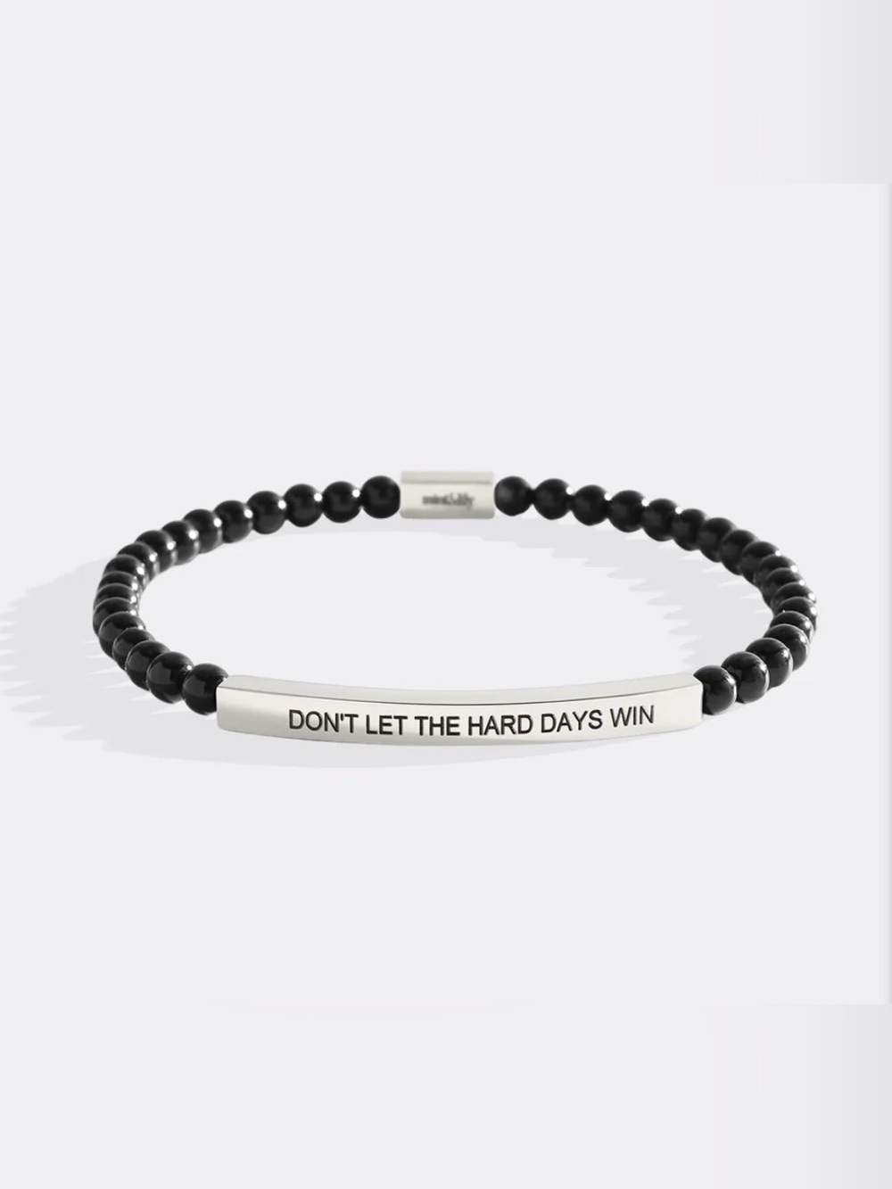 Mint&Lily Inspirational Black Beaded Bracelet with Silver Engraved Bar